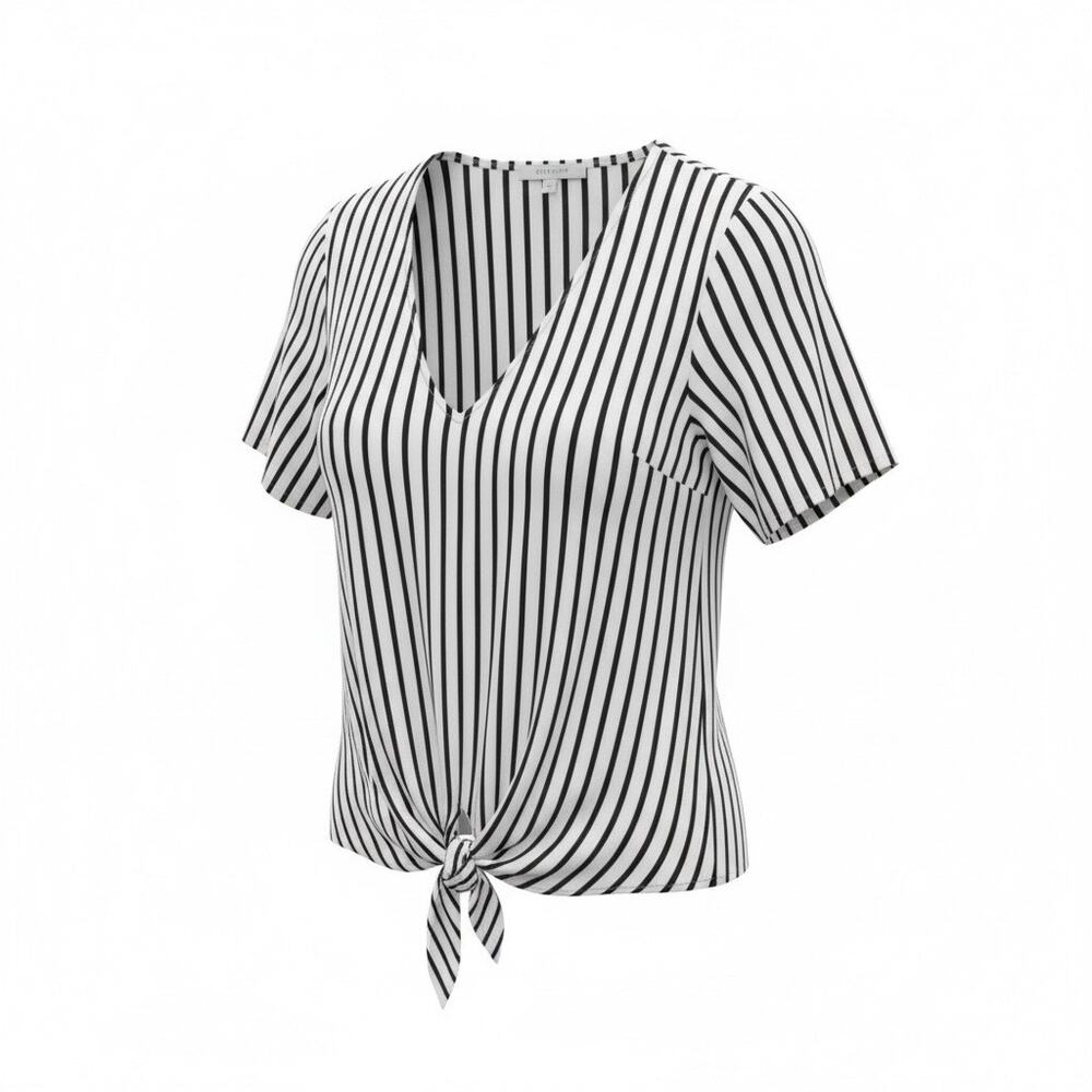 Madewell Blue White Striped Front Tie V-Neck Short Sleeve Blouse Top S Viscose